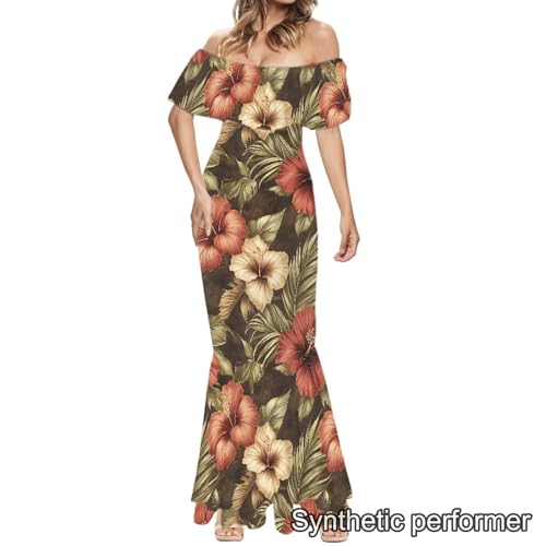 Image of Polynesian Dresses for Women Off Shoulder Maxi Dress Puletasi Samoan Dresses S-7XL
