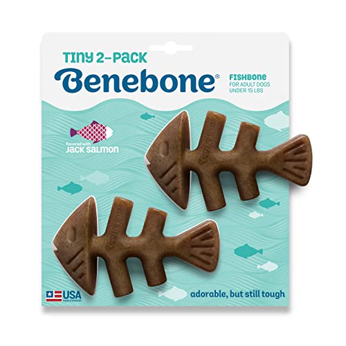 Benebone Tiny 2-Pack Fishbone Durable Dog Chew Toys, Real Fish Flavor, Made in USA