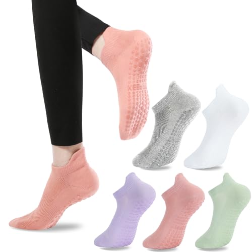 Image of loudashuaiqi Grip Pilates Socks Non Slip Athletic Yoga Socks with Grips for Women Grippy socks for Hospital Workout Barre