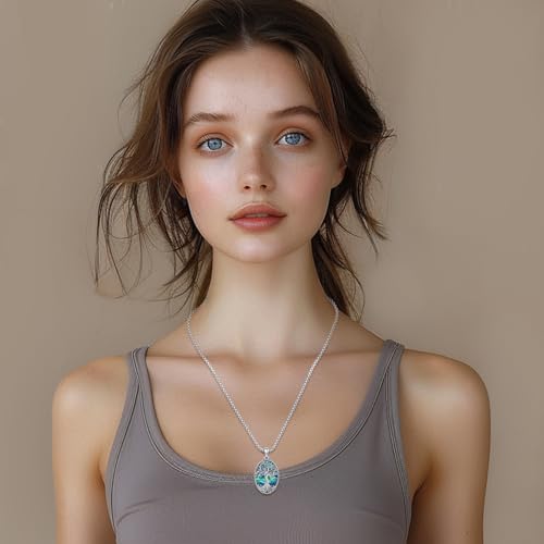 Tree of Life Necklace 925 Sterling Silver Pendant Urn Necklaces for Ashes Picture Locket Necklace Mom Necklace Viking Necklace Crystals Celtic Knot Obsidian Abalone Shell Turquoise Jewelry Women Men2