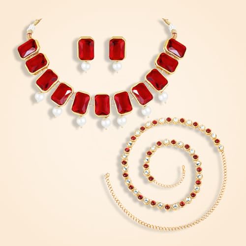Image of Peora Traditional Crystal Necklace & Jewellery Set Gift for Women