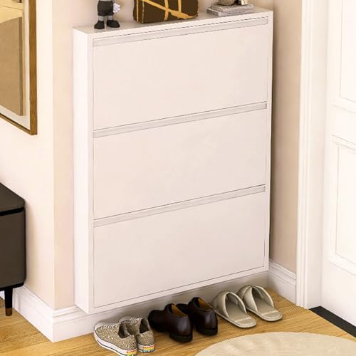Shoe Storage Cabinet Cabinets Hallway Slim Cupboard Cupboards Hallways Slimline，Slim Metal Shoe Cabinet for Hallway - Wall-Mounted Storage with Flip Drawers, Stylish Shoe and Cupboard for Li