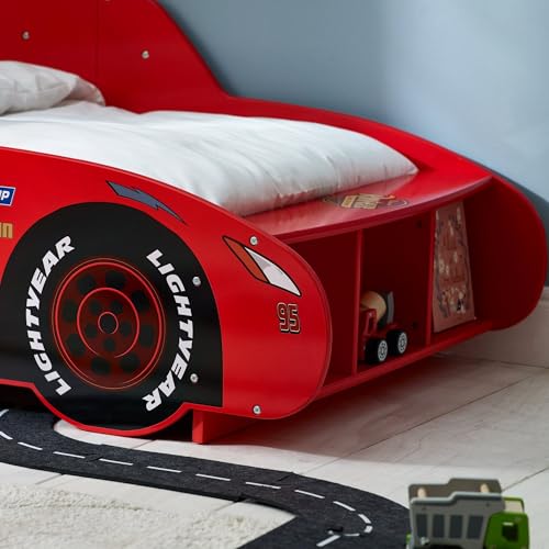 Disney Cars Lightning McQueen Kleinkinderbett: stabile Konstruktion, geschützte Seiten, Holzlatten, hellrot, passend für 140 cm x 70 cm Matratze (Matratze Nicht im Lieferumfang enthalten)