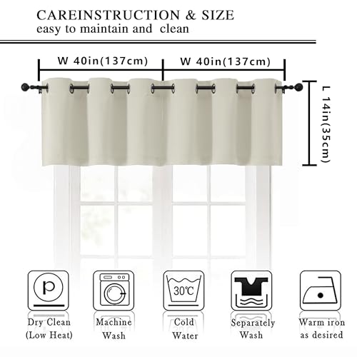 Image of Simplebrand Natural Window Valance for Kitchen 14 Inches Long 2 Panels Set, Room Darkening Valance Curtains for Living Room, Grommet Short Privacy Kitchen Curtains for Bedroom Kids Room, 40Wx14L