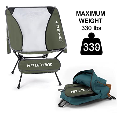 Hitorhike Camping Chair Backpack Camping Folding Chair Breathable Mesh Structure Aluminum Frame With 2 Side Pockets Camping Chair Compact Ultralight Carrying Bag (Dark Green 2Pcs) #TOP4