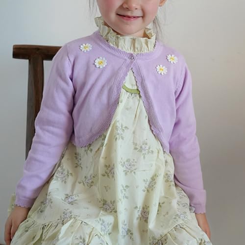 Girls Cotton Knitted Cardigan Kids Long Sleeve Open Front Bolero Shrug Flower Dress Cover Up Cropped Jacket3