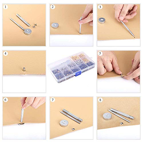 180 Set Leder Nieten Doppelkappe Rivet in 3 Größen, Sinzau Tubular Metall Ohrstecker mit 3 Stück Fixierwerkzeug für DIY Leder handwerk Nietenersatz Reparaturen oder Dekoration, 4 Farben