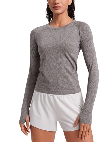 Image of CRZ YOGA Seamless Top Waist Length | Training, Chafe-Free, Slim Fit, Raglan Sleeves, Mesh Vents, Workout, Long Sleeve Shirts for Women