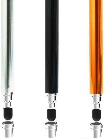 Bundle of 3PCS Premium Branded 5.5" Thin-Tip High Precision Universal Capacitive Stylus Pens + Extra 3 Replaceable Tips and 2 X 15 Detachable Elastic Lanyards (Silver, Black, Orange)