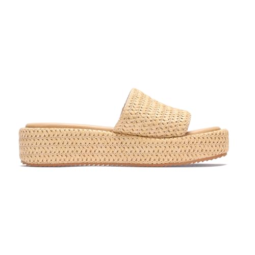 Image of Monrovia Platform Sandals Women Raffia Espadrille Slides, Woven Straw Flatform Beach Sandals Women, Slip On Summer Vacation Shoes, Comfortable Casual Daily Wear