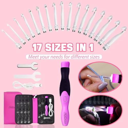 Knitiss 17 Sizes Lighted Crochet Hooks Set 2.5 mm to 14.0 mm, Rechargeable Light Up Crochet Hooks with Case - Image 3