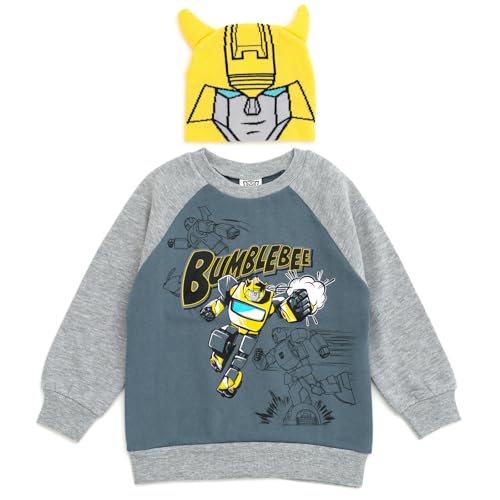 Transformers Toddler Boys' Graphic Raglan Pullover and Knit Beanie Outfit Bumblebee Blue Grey 2T - image 1