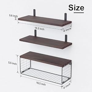 Towel Racks for Bathroom Wall Mounted,3PCS Floating Shelves with Storage Basket, Bathroom Organizers, Wall Mounted Rustic Wood Shelves for Bathroom, Bedroom, Living Room, Kitchen(Dark Brown) Towel Racks for Bathroom Wall Mounted3PCS Floating Shelves with Storage Basket Bathroom Organizers Wall Mounted Rustic Wood Shelves for Bathroom Bedroom Living Room KitchenDark Brown