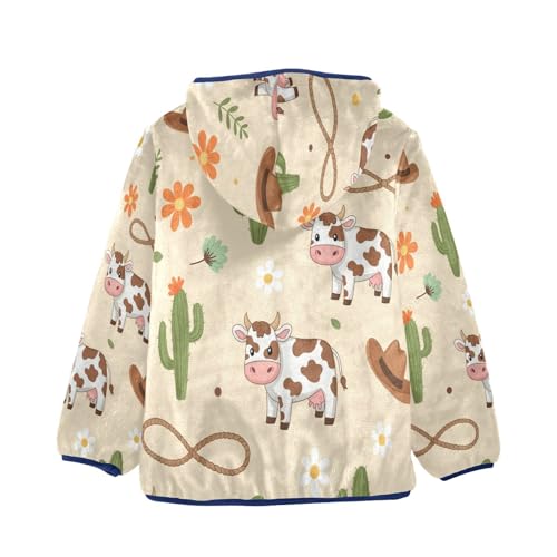 Cow Cactus Flower Rope Toddler Fleece Jacket Girl Boys Hooded Fleece Jacket Coat Warm Outwear Zip-up 3-10T2
