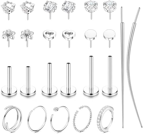 Flat Back Gold Nose Rings 18G 20G Surgical Steel Nose Rings Hoops Threadless Nose Studs Flat Back Earrings Push in Helix Tragus Nose Piercing Jewelry For Women Men