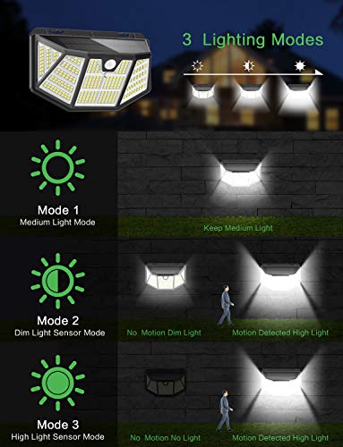 Pathinglek 310 LED Outdoor Solar Lights 4 Packs, 2021 Upgraded Solar Motion Sensor Lights IP65 Waterproof Wireless Solar Wall Light with 3 Lighting Mode 270°Wide Angle for Yard Garage Fence Deck