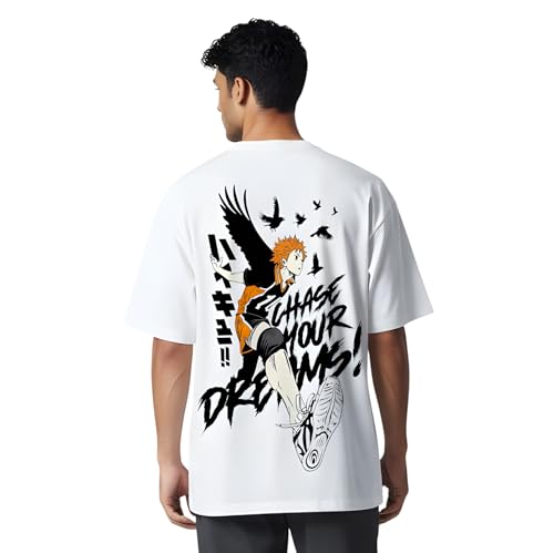 Image of Yume Shoyo Hinata Oversized T‑Shirt | 240 GSM Heavyweight Cotton | White Anime Tee | Haikyuu! Streetwear | Unisex