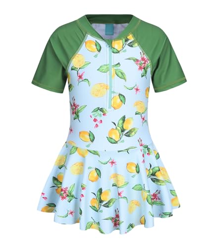 Image of Girls One Piece Swimsuits Bathing Suit for Kids Girls Summer Swim Dress Short Sleeve Swimwear 3-16 Years