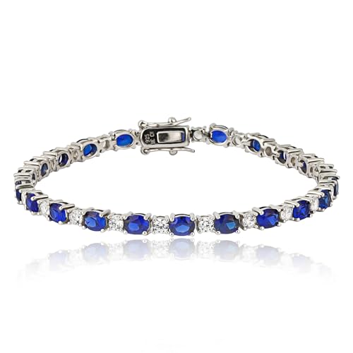 925 Sterling Silver Created Blue Sapphire Tennis Bracelet | Anti-Tarnishing and Hypoallergenic Sterling Silver Bracelet for Women by MAX + STONE