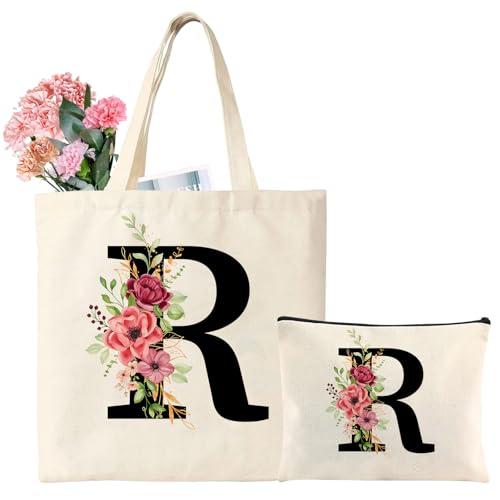 Bolsas de Tela con Inicial, Bolsa de Mano con Letras y Flores, Bolso de Compras Bolso de Cosméticos, Regalos para Mujer, Amigas, Mamá, Regalos de Cumpleaños, Navidad, Día de la Madre, Vacaciones (R) Bolsas de Tela con Inicial, Bolsa de Mano con Letras y Flores, Bolso de Compras Bolso de Cosméticos, Regalos para Mujer, Amigas, Mamá, Regalos de Cumpleaños, Navidad, Día de la Madre, Vacaciones (R)