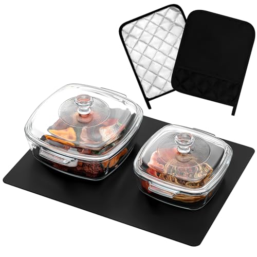 2 Pcs Glass Casserole Dish with Lid 1.5 L/ 0.8 l with Baking Glov...