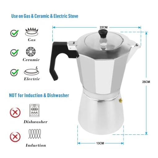 ACTIV CUISINE Espressokocher 14 Tassen aus Aluminium, Espressokanne Espresso Mokka Maker Mokkakanne italienische Kaffeekocher mit transparenter Deckel, nicht für Induktion, 700 ml – Bild 3
