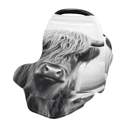 Image of WELLDAY Baby Car Seat Covers Highland Cow Stretchy Breastfeeding Scarf Breathable Infant Carseat Canopy Nursing Covers Multi Use for Stroller High Chair Shopping Cart Boys and Girls