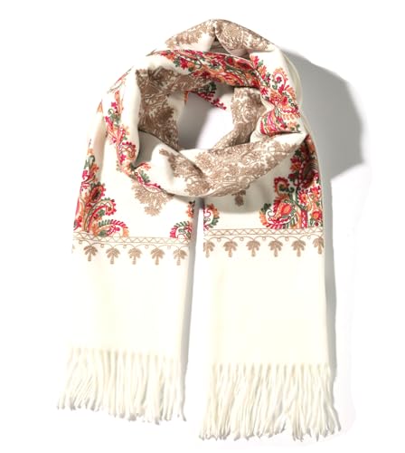 Letusto LUU MANLIC Women's Shawl Wrap Embroidered Tassel Scarf, Premium Quality, Oversize(73x27), Soft, Durability, Warm