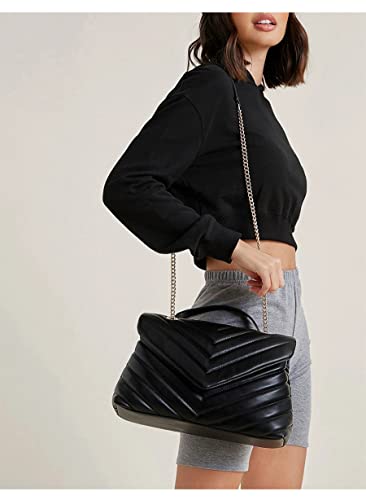 Quilted Crossbody Bag for Women, Soft Vegan Chevron Purses, Trendy Shoulder Handbags with Flap2