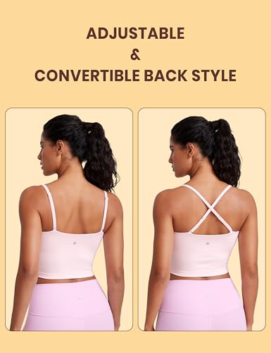 Image of CRZ YOGA Butterluxe Cami Crop Tank Tops | Light Support, Removable Pads, Yoga, Extremely Soft, Square Neck, Spaghetti Straps, Longline Sports Bras for Women