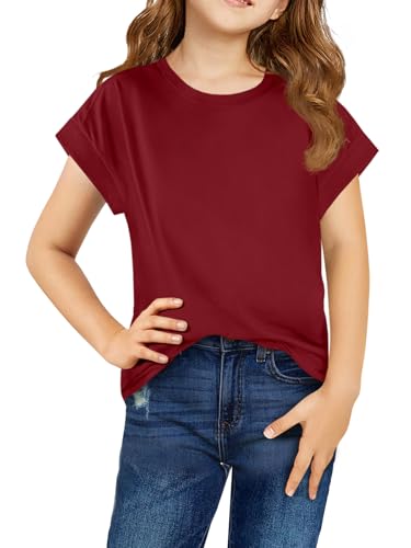 Haloumoning Girls Summer Cap Sleeve Shirts Kids Casual Cute Crewneck Tunic Tops Tees 5-14 Years