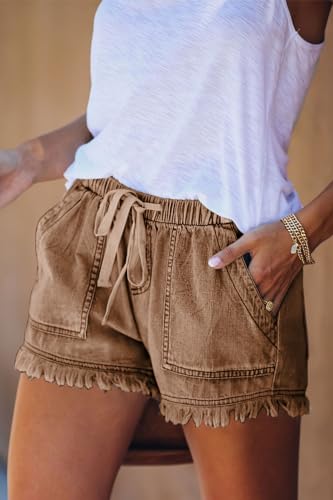 Image of YOCUR Womens Lightweight Shorts Casual Baggy Trendy Hot Pants Elastic Waist Drawstring Comfy Shorts
