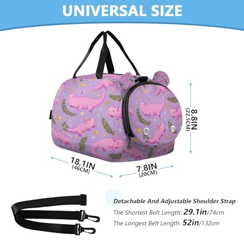 Gym Travel Duffle Bag for Boys Girls Salamander Stars Pattern Leaves Pink Sports Dance Bag with Shoe Compartment & Wet Pocket Football Kids Travel Bag Teens Sleepover Carry3