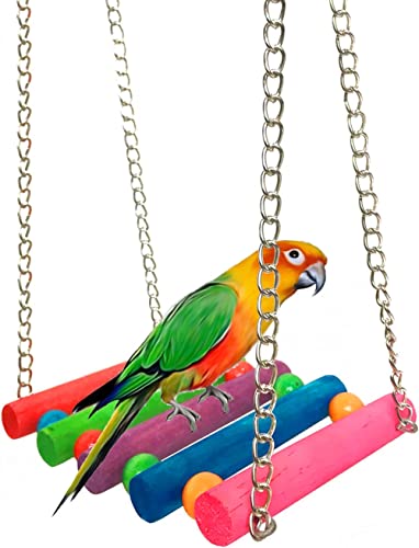 Image of Bird Parrot Toys Swing Hanging,Bird Cage Accessories Toy Hammock for Parakeets,Cockatiels,Lovebirds,Conures,Budgie,Macaws,Lovebirds,Finches and Other Small Pets(Rainbow)
