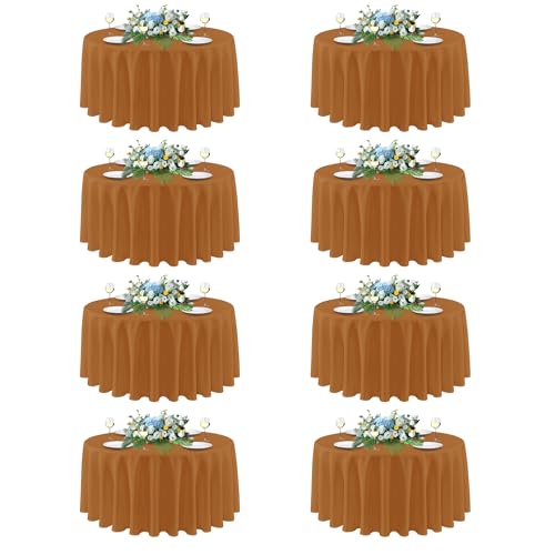 Image of sancua Thanksgiving Round Tablecloth 90 Inch Diameter, 8 Pack Bronze, Circle Polyester Fabric Light Brown Fall Table Cloth Cover for Harvest Wedding Party Reception Banquet (Fit 30-72 Inch Tables)