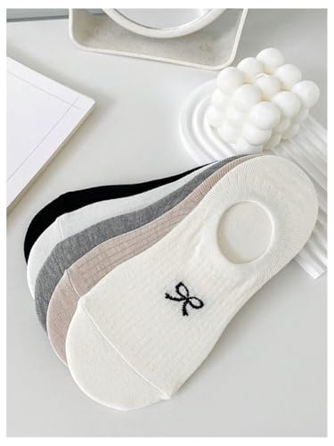 WDIRARA Women's 5 Pairs Cute Bow Socks No Show Low Cut Ankle Boat Socks4