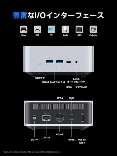 undefined MINISFORUM AI M1 Pro-285H ミニ PC、 インテル Core Ultra 9 285H、 Intel Arc 140T GPU 、OCulink ポート外付け GPU 対応、DDR5 64GB(最大 128GB)、2TB SSD、HDMI2.1、DP1.4、USB4×2 (4 画面出力)、Wi-Fi 7&2.5G LAN の商品画像 7