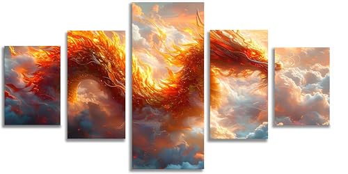 Broderie Diamant Dragon Orange Toile Haute Définition | Mefooge Diamant Painting 150x75cm F682