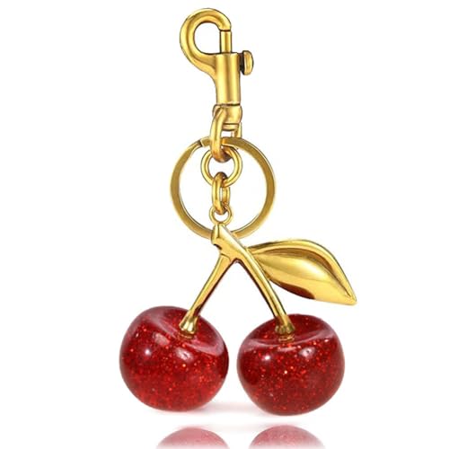 ZHLZTYYL 1 pcs Cherry Keychain,Glitter Cherry Bag Charm with Key Ring for Car Keys Charms,Cute Purse Charms for Handbags