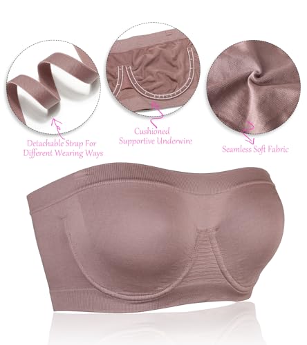Image of Women's Underwire Strapless Multiway Bra Bandeau Seamless Supportive Bras Non Padded Top