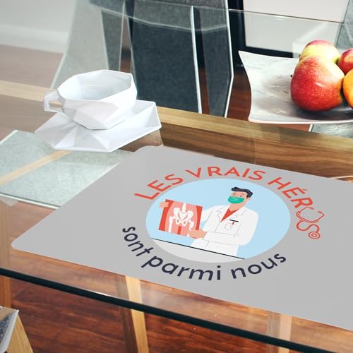 Sets de table gris en liège pour la pause café des radiologues