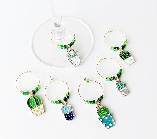 Plant Lover Wine Charms - Set of 6 Succulent Wine Glass Charms - Unique Plant Lovers Gift, Wine Gifts for Women