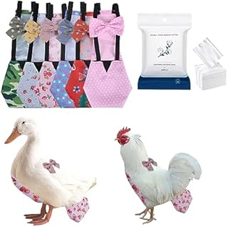 MANON ROSA Pet Duck Chicken Diapers with Bow Tie Reusable Handmade Washable Waterproof Inner Layer for Geese Hen- Stylish and Protective Poultry Nappy Clothes (6 Diapers+20 Pads,Large)
