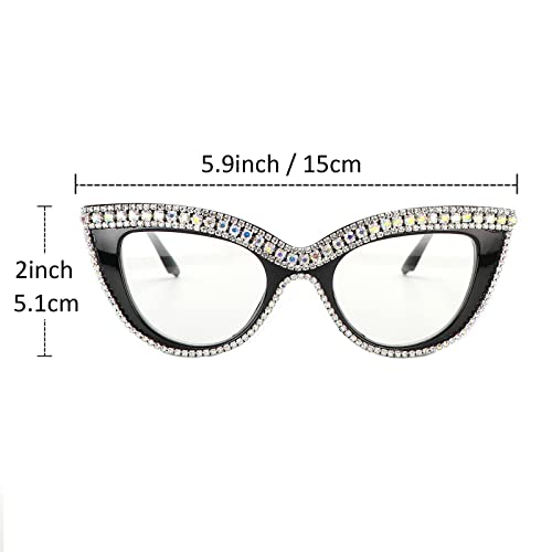 Image of Womens Luxurious Colorful Rhinestone Cat Eye Reading Glasses Blue light blocking Reader Computer Eyeglass Frame