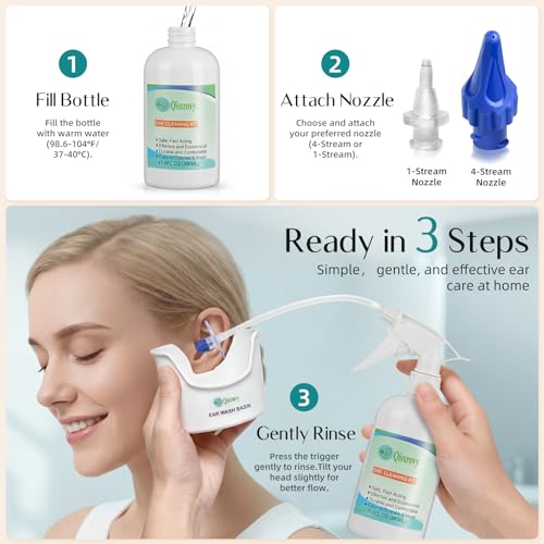 Image of QISXROVY Ear Wax Removal Tool, Ear Cleaning Kits Safe Ear Irrigation Kit Ear Flush Kit for Adults Kid, Ear Wax Washer Device Easy to Operate, Includes Basin, Syringe, 5 Disposable Tips,White