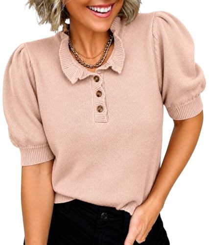 MONORA Short Sleeve Sweater for Women Trendy Pullover Knit Tops