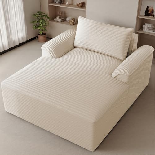 Image of Claiks 68 inch Oversized Chaise Lounge Chair Indoor, Corduroy Upholstered Boneless Sofa Bed, Deep Seat Sleeper Couch with Pillows and Armrest, Cloud Sofas Reading Chair for Living Room, Khaki