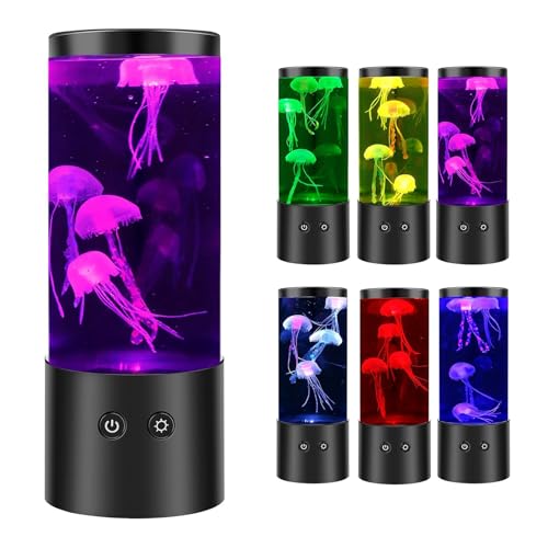 JOPWUE Lampe à méduses avec 7 couleurs changeantes, lampe de type lave à méduses pour aquarium, éclairage sensoriel, lampe de table USB/piles pour salon,...