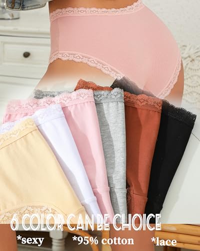 Image of Sth Big Cotton Underwear for Women High Waisted Womens Underwear Pack Sexy Lace Edge Bikini Cheeky Panties Girls Brief