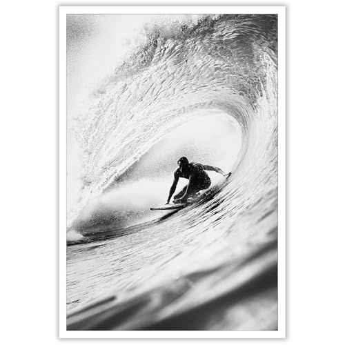 Vintage Surf Canvas Wall Art Retro Black And White Surfer Poster Cool Ocean Surfing Aesthetic...